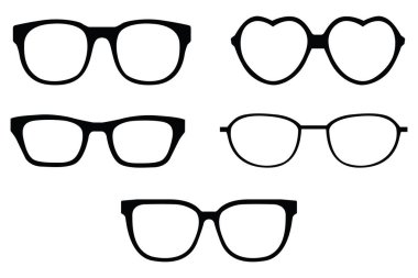 Modern Göz Giyimi Silueti, Güneş Gözlüğü Koleksiyonu ve Çeşitli Şekilde Kadın ve Erkekler İçin Gözlük ve Çerçeve Biçimli Vektör İllüstrasyonu