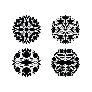 Doğu Avrupa Tasarım Arkaplanı ve Yazdırılmış Ürün Vektör İllüstrasyon Koleksiyonu için Detaylı Siluet Dizisi