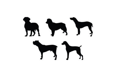 Kapsamlı Siluet Köpek Türleri Seti: Boksör, Chihuahua, Corgi, Doberman ve Black Vector Illustrations
