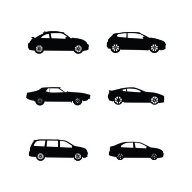 Siyah Araç Simgeleri ve Otomotiv Tasarım ve Ulaşım Konseptleri için Beyaz Arkaplan Koleksiyonu
