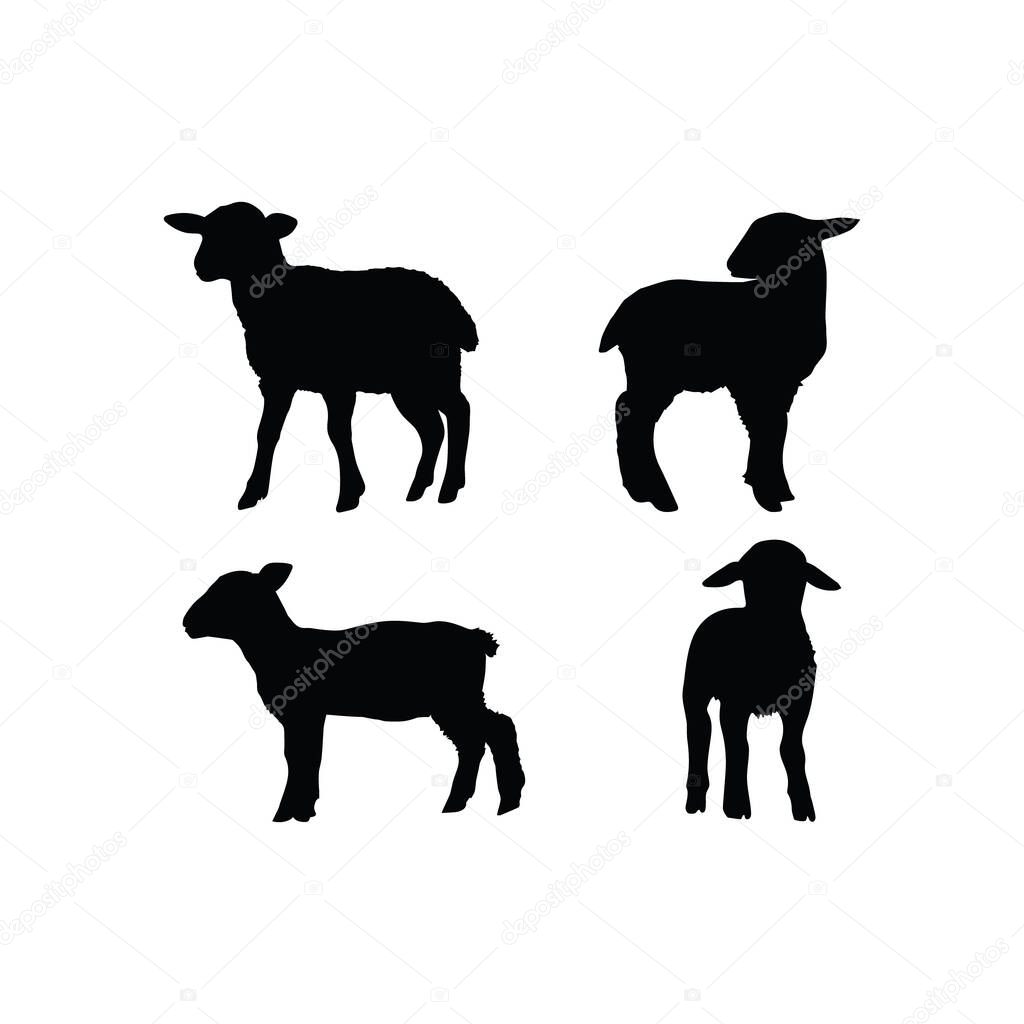 Adorable Baby Sheep Silhouette Vector  set Illustration in Solid Black on White Background