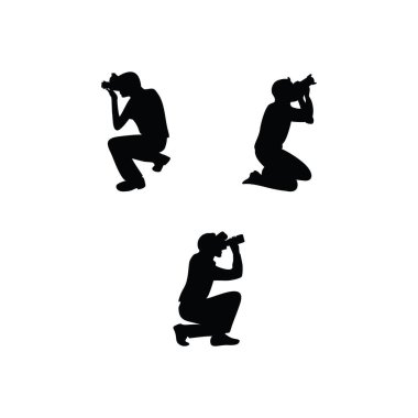 Şehir Fotoğrafçısı Siluet Seti Beyaz Arkaplan 'da Kameralı Erkek Rakamları Görüntüleme Anları