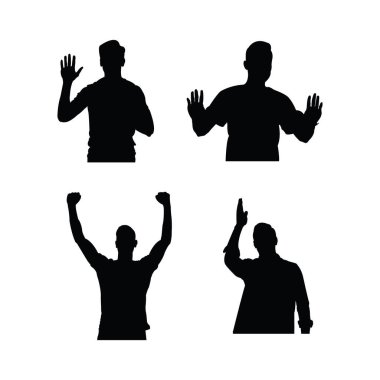 Siluet Erkek Silueti Yükseltilmiş Ellerle Beyaz Arkaplan 'da Sallanan ve Hareketli Ayakta Duran Figürlerin Vektör Resimleri
