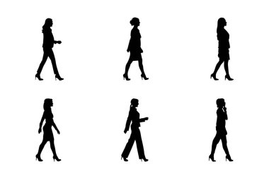 İş Adamları Silueti Genç İş Kadınını Yürüyen ve Yürüyen Profesyoneller Grubu, Beyaz Arkaplan Üzerine İzole Vektör Resimleri
