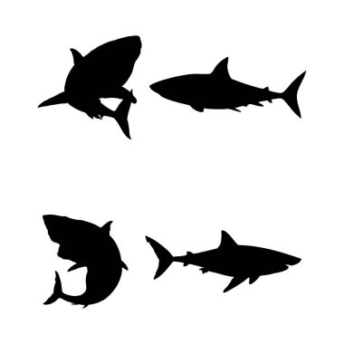 Siyah Köpekbalığı Silueti Yüzen Köpekbalığı Vektör Simgeleri Koleksiyonu Beyaz Arkaplanda İzole Edildi