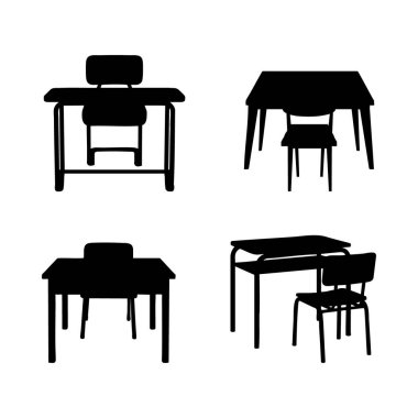 Okul masası düz siluet vektörü beyaz arkaplanda izole edildi