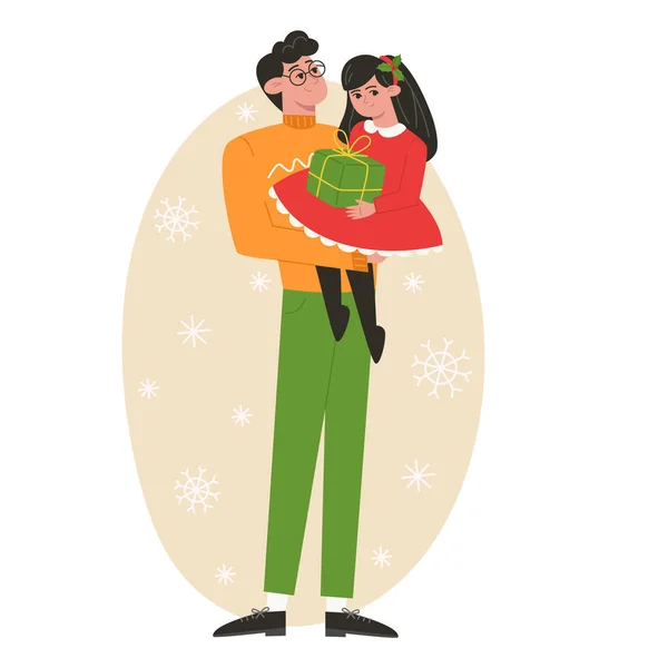 Baba Kızı Noel Resimlerinde Düz Bir Şekilde — Stok Vektör