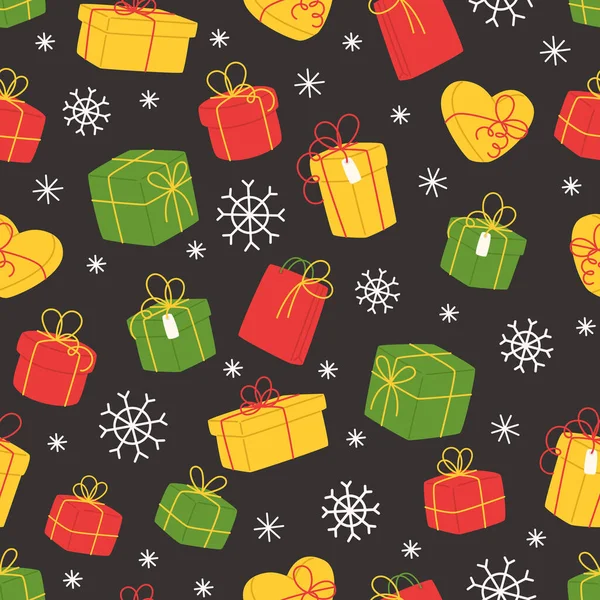 Weihnachten Nahtlose Muster Mit Geschenk Box Flachem Stil — Stockvektor