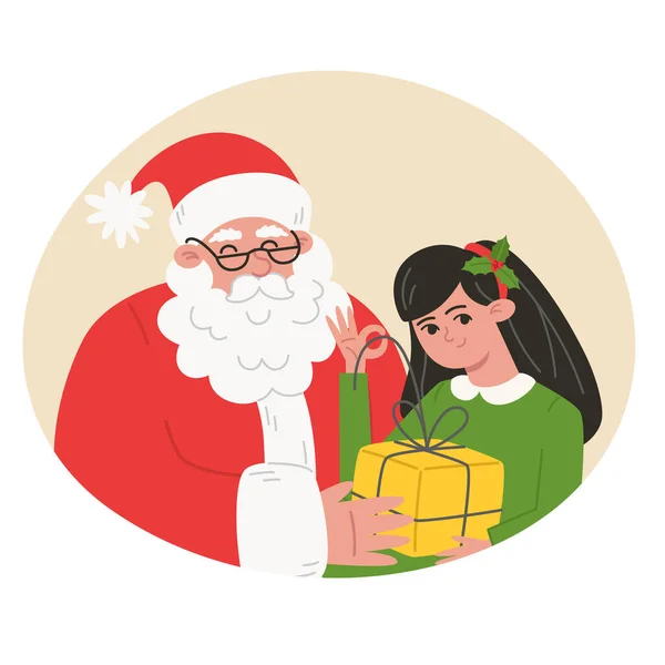 Portrait Noël Père Noël Petit Enfant Avec Cadeau — Image vectorielle