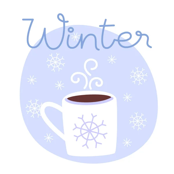 stock vector Mug of hot chocolate in cold weather in winter