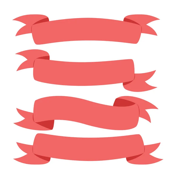 Set Red Ribbons Valentine Day Flat Style — Stockový vektor