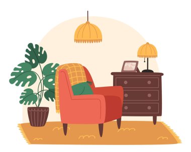 Oturma odası koltuğu ve saksısı düz.