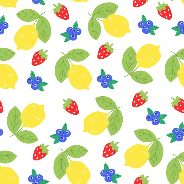 Nahtloses Muster Mit Erdbeere Zitrone Blaubeere Stockillustration