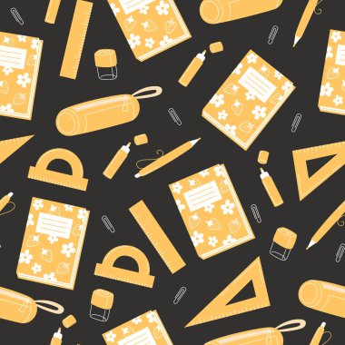 Okul Günleri Okul Malzemeleri ile Kusursuz Desen