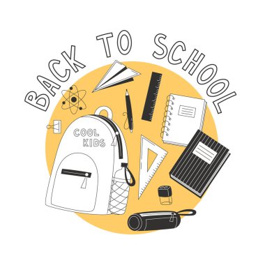 Okul posteri ve okul malzemeleriyle.