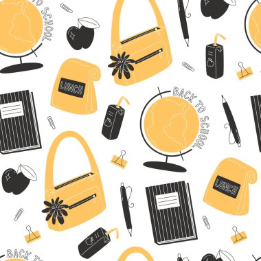 Okul Günleri Okul Malzemeleri ile Kusursuz Desen