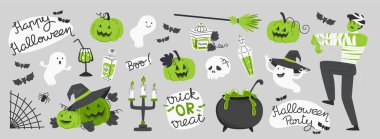 Halloween Element Set with Ghosts, Pumpkins, Potions, and Zombies clipart