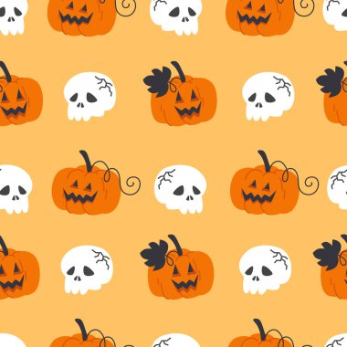 Cadılar Bayramı 'nda Kafatasları ve Balkabağı Fenerleri' nin kusursuz deseni