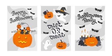 Halloween Posters Featuring Ghosts and Pumpkin Lanterns clipart