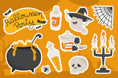 Cadılar Bayramı Etiketi Seti, İksir, Kazan ve Hayalet