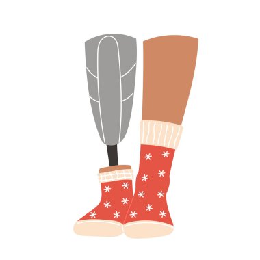 Red Christmas Socks with Snowflakes on Leg and Prosthetic clipart