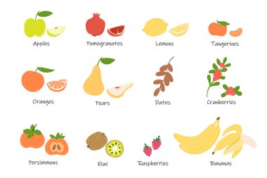 Hurma, portakal, nar, mandalina, armut, hurma, kızılcık, muz, kivi, limon, elma, ahududu...