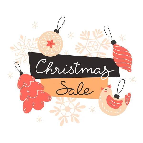 Kar taneleri ve ağaç süsleriyle Noel indirimi afişi