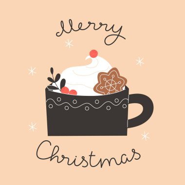 Sıcak İçecek ve Kremalı Cafe Christmas Bardağı, Latte, Kahve, Sıcak Çikolata, Kakao, Anason ve Zencefilli Ekmek