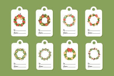 Noel çelenkli Noel hediye etiketleri.