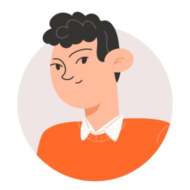 Profil Simgesi İçin Kısa Kıvırcık Siyah Saçlı Genç Bir Adamın Portresi