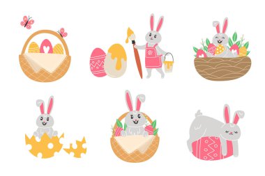 Paskalya Yumurtası ve Sepetli Paskalya Tavşanları