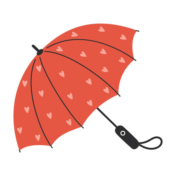 Открытый красный зонтик с червовой изоляцией на белом фоне для весенних рисунков
