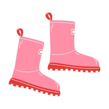 Bahar veya Sonbahar Yağmurlu Hava İçin Kırmızı Tabanlı Pembe Modaya Kauçuk Çizmeler, Beyaz Arkaplanda İzole Edilmiş Düz Stil