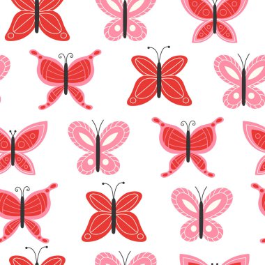 Pürüzsüz Parlak Bahar Kelebekleri Kırmızı Renklerle Beyaz Arkaplanda Düz Tarzlı