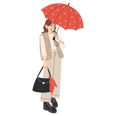 Moda İçinde Bir Kadının Düz Tarzı Görünümü Gündelik Güz Şemsiyeli Giyin, Şemsiyeli, Şık Yağmurlu Gün Görünümü