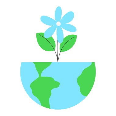 Doğa, büyüme ve çevresel bakımın bir sembolü olarak Dünya 'dan büyüyen kır çiçeği. Beyaz arkaplanda Dünya Günü için düz vektör illüstrasyonu