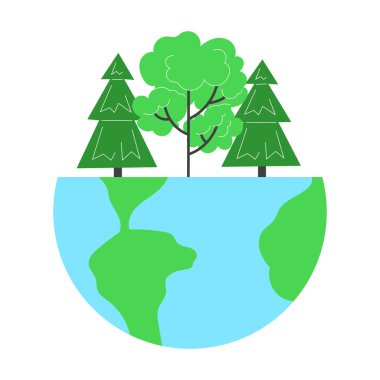 Dünyanın yarısından orman yetişiyor. Dünya Günü için eko konsepti. Düz vektör illüstrasyonu