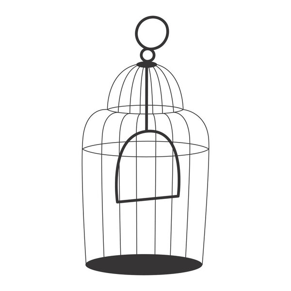 Modern Minimalist Wire Birdcage with Swing in an Unconventional Shape on a White Background