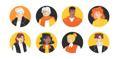 Farklı yaş ve ırktan insanların beyaz zemin üzerinde modern düz tarzda çeşitli avatar koleksiyonu