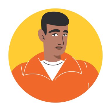 Kullanıcı Simgesi veya Avatar İllüstrasyonu için Modern Karanlık Derili Adam Düz Stil Dairesel Portresi