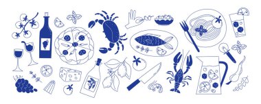 Düz Tarzlı Tek Krom Modern Akdeniz Mutfak Elementleri Seti Deniz Ürünleri Makarnalı Pizza Şarap Zeytinleri ve Daha Fazla