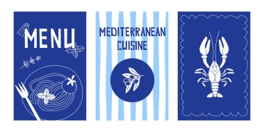 Menü Tasarımı İçin Düz Stil Akdeniz Mutfak Afişleri