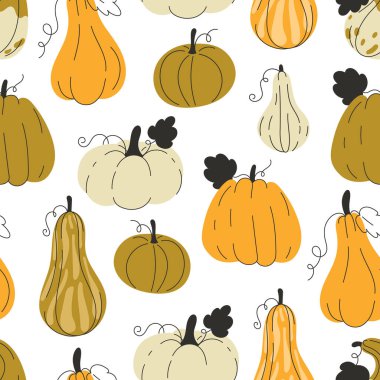 Beyaz arkaplanda düz bir sonbahar balkabağı deseni