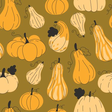 Kusursuz Sonbahar Şablonu Sarı Olgun Kabaklar Zeytin Düz Arkaplanda