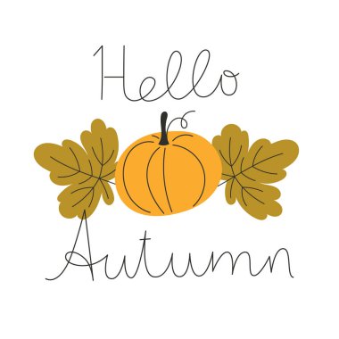 Merhaba Sonbahar Balkabağı Kompozisyonu Sonbahar Yaprakları İllüstrasyonu