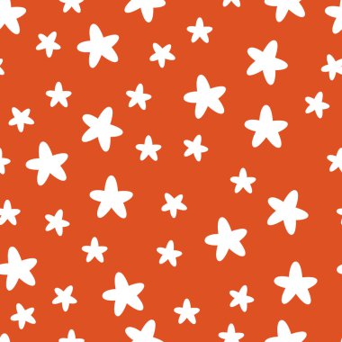 Kırmızı arka planda beyaz yıldızlı kusursuz Noel deseni hediye paketi tasarımı için.