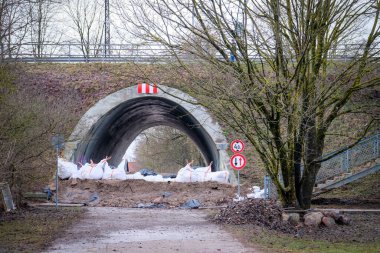 Jekabpils, Latvia - January 19, 2023: The Latvian city of Jekabpils after the devastating floods that started in the city in January. High quality photo