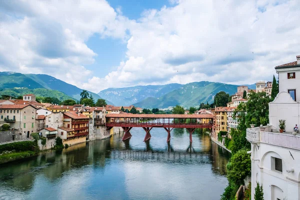 stock image Bassano del Grappa, Italy - June 12, 2023: Exterior of historic buildings of Bassano del Grappa, Vicenza province, Veneto, Italy. High quality photo