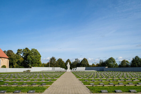 Lestene, Latvia - October 10, 2023: Lestene Brothers war cemetery in Lestene, memorial of Latvian Legionnaires who died in World War II . High quality photo