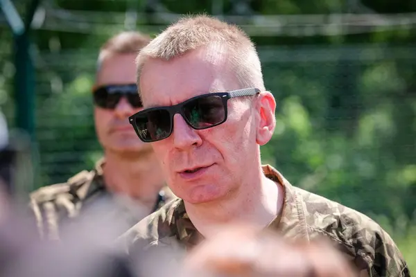 stock image Karsava, Latvia - June 18, 2024: Edgars Rinkevics, President of Latvia dressed in Latvian army uniform at the Latvian-Russian border. High quality photo